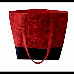Custom made, handmade Tote Bag, Red cotton /denim. 17Wx12Hx7D